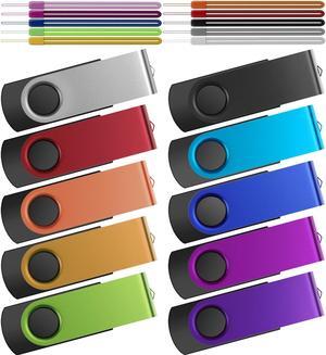 32GB Flash Drive Pack of 10 Thumb Drives Bulk, Kepmem Metal USB 2.0 Memory Sticks Swivel Pen Drive 32 GB, Portable Keychain Jump Drive Colorful Multipack Zip Drives for Data Storage