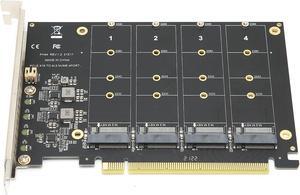 Adapter Card,4 Port M.2 NVMe SSD to PCIE X16 M Key Hard Drive Converter,Reader,Expansion Card,Supports PCIE Split or PCIE RAID Function,PCIE 3.0, 4.0 Protocol.(ph44)