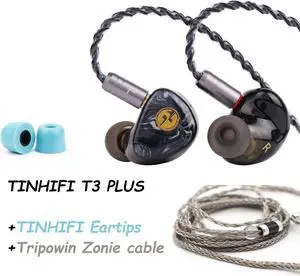 Linsoul TIMHIFI T3 Plus & Tripowin Zonie Cable (3.5mm, 2pin) & TINHIFI Blue Foam Memory Eartips, 3 Pairs