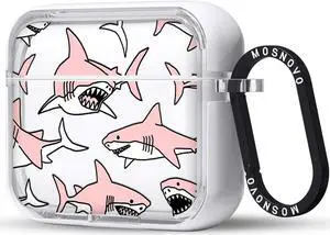 MOSNOVO Case for Airpods 3rd, Protective Clear Case with Shockproof Dual Layer Hard Luxe Metal Ring Designed for AirPods 3rd Generation - Pink Sharks