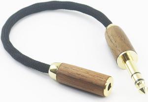 NewFantasia 6.35mm 1/4" male to 4.4mm Balanced Female Headphone Audio Adapter Cable OD 5mm 6N OCC Copper Single Crystal Silver Plated Wire Walnut Wood Shell 6.35mm male to 4.4mm female
