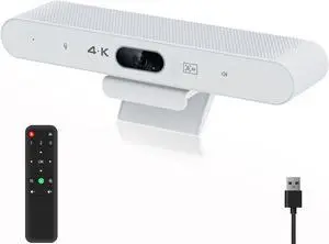 Conference Room Camera, All-in-One 4K Webcam with Microphone and Speaker, AI Tracking and Auto Framing, Wide Angle of View, Plug and Play USB Webcam for PC, Mac, Meetings, Teams, Zoom & Webex (White)