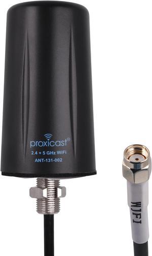 Proxicast Indoor/Outdoor Omnidirectional WiFi Antenna - Tri-Band 2.4/5.8/6 GHz - 3-5 dBi Gain - Vandal Resistant Low Profile Fixed Through-Hole Mount - 10 ft Coax Lead w/RP-SMA (ANT-131-002)