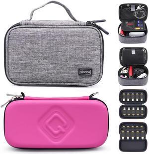 QUENZROC USB Flash Drive Case Pink + sisma Travel Cords Organizer Universal Small Electronic Accessories Carrying Bag Grey