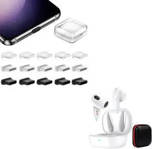 15 PCS USB C Anti Dust Plugs + Wireless Earbuds, Pocket Size Bluetooth Headphone 30H Playback Time and 15 Pack Silicone USB C Charging Port Dust Plug Cover for iPhone 15 Pro Max 15 Plus Samsung S23