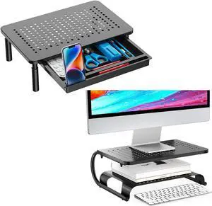 WALI Bundles Monitor Stand with Storage+2 Tier Monitor Stand Riser