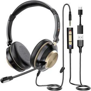 Wantek USB Computer Headset with Clear Chat Microphone, Lightweight On Ear Wired Headset for MS Teams,Skype,Webinars,Call Center and More