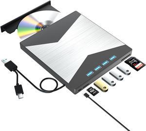 External Blu Ray Drive, 4K Portable Blu Ray Burner USB 3.0 Type-C UHD BD Player with SD/TF Port, CD/DVD Burner R/W 3D Blu Ray Drive, External 4k Blu Ray Drive Compatible with Windows Mac OS Laptop