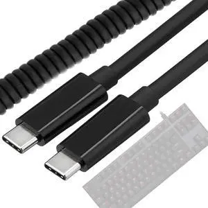 AJKTHGE Mechanical Keyboard Cable, Type c to Type c Gaming Keyboard Cable, Coiled & Double-Sleeved Mechanical Keyboard Cord for USB C Mechanical Keyboards (Black)