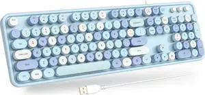 Atelus USB Wired Computer Keyboard - Retro Typewriter Keyboard - Full Size Office Keyboard with Number Pad, Caps Indicators, Foldable Stands, for PC Laptop Desktop Windows (Blue Colorful)