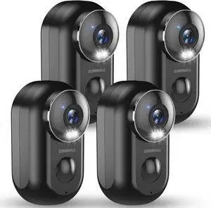ZUMIMALL Security Cameras Wireless Outdoor - 4 Packs- 2.4G WiFi Battery Powered Cameras for Home Surveillance, Spotlight & Siren/PIR Detection/3MP Color Night Vision/2-Way Talk/IP66/Cloud/SD