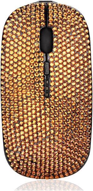 Bling Crystal rhinestone wireless mouse, 700mAh Rechargeale & Noiseless, Ultra Slim USB 2.4G PC Computer Laptop Cordless Mice, 1600 DPI for Office Windows Mac Linux MacBook - Coffee