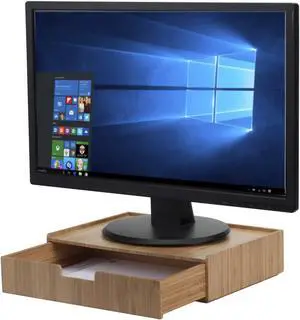 MobileVision Bamboo Drawer Large, Monitor Stand & Stackable Storage Solution for office products pens, pencils, scissors, notepads, business cards and more