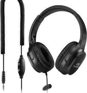 C G CHANGEEK Extra Long Cord Headphones for TV & PC with Volume Control, 18 Feet / 5.5M Extension Spring Coiled Cord, Universal 3.5mm AUX Audio, Wired Over Ear Stereo Headset, CGS-W6