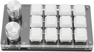 Cuifati One Handed Macro Mechanical Keyboard, 12 Key Mini Programmable Micro Keyboard, Fully Programmable Keys and 2 Knob, for, for Vista, for, for Macos(Black White)