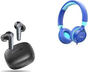 EarFun Air Pro 3 Noise Cancelling Earbuds, Qualcomm(r) aptX(tm) Adaptive Sound, 6 Mics CVC 8.0 ENC S1 Kids Headphones, Foldable Wired Headphones for Kids, 85dB Volume Limit