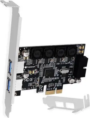 FebSmart 1X 19Pin USB 3.0 Header and 2X USB-A Ports PCIE USB 3.0 5Gbps Expansion Card for Windows and Linux Desktop PCs, Built in Self-Powered Technology, No Need Additional Power Supply (FS-HA-Pro)