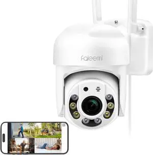 faleemi 2K WiFi Security Camera for Home with Cell Phone App Control, Color Night Vision, Ai Motion Detection, Auto Tracking, 2 Way Audio, Waterproof, Local/Cloud Storage, Work with Alexa