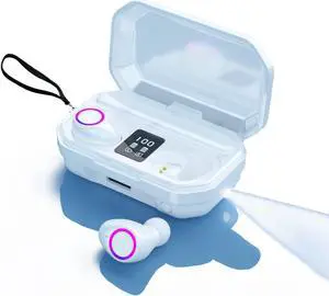 Fenpos Bluetooth 5.2 Wireless Earbuds, CVC8.0 Noise Cancel Headphones with Hi-Fi Stereo Audio, Touch Control Bluetooth Headphones, Waterproof Sport Earphones (1200mAh White)