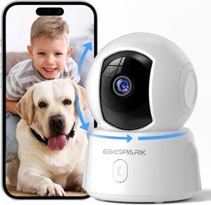 Golspark Indoor Security Camera 2K, Pet Camera for Home Security, Dog Cam Pan/Tilt, Motion Tracking, 2-Way Audio, Night Vision Baby Monitor, Siren Alert, Phone App, 24/7 Cloud &SD Card Storage, 2.4GHz