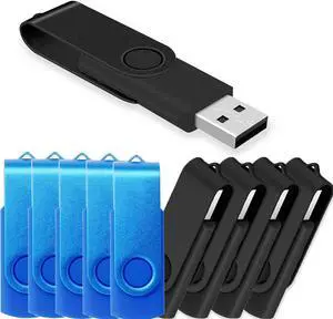 16GB USB Flash Drive 10 Pack JBOS 16 GB USB Drives Memory Stick Swivel 16G Thumb Drives 10pcs Gig Stick USB2.0 Pen Drive, 16 Gig UBS Flash Drive, Zip Drive, Jump Drive, USB Stick (Black + Blue)