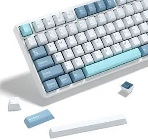 KBDiy SHOKO PBT Double Shot Keycap Set,176 Keys Blue Cute Custom Key Caps Keycaps 60 Percent Cherry Profile Keycaps for 61/64/68/84/87/100/104/108 Mechanical Keyboard