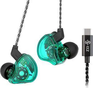 keephifi CCZ Melody USB C Headphone Lightweight Type C Earphone Wired Earbuds 1BA+1DD HiFi IEM Dynamic Hybrid in Ear Monitor for Samsung Galaxy S23 S22 S21 (Green(USB C), without mic)...