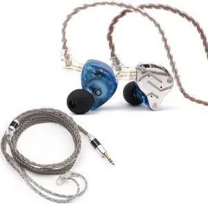 Linsoul KZ ZS10 Pro in Ear Earphones(with Mic, Blue) +Tripowin Zonie 16 Core Cable (Recessed 2pin, 3.5mm, Grey)
