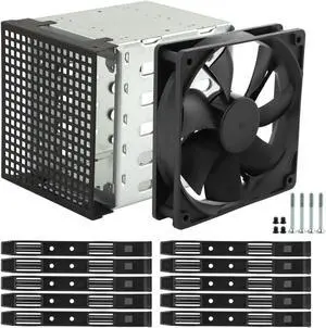 LVOERTUIG Hard Drive Cage, Stainless Steel Hard Drive Rack with Cooling Fan, 5.25" to 5X3.5 Rack for Computer, Hard Drive Cage Adapter Rack Bracket(Silver)