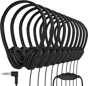 Maeline Bulk 10 Pack Stereo Headphones with in-Line Volume Control, Wired On-Ear Headphones with Soft Earpads for Classroom, Student Online Learning, Library, School, Museum, Travel - 3.5mm - Black