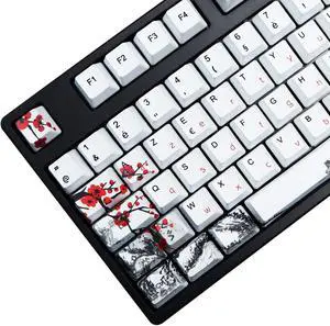 MOLGRIA Keycaps 111 Set for 62 105 109 Mechanical Keyboard, Custom PBT OEM Profile Key Caps for French with Keycap Puller for Gateron Kailh Cherry MX Switch ISO Layout Keyboard(Plum Blossom)
