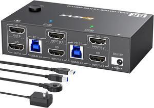 8K HDMI KVM Switch 2 Monitors 2 Computers 8K@60Hz 4K@144Hz, MLEEDA USB 3.0 Dual Monitor KVM Switch for 2 Computer Share 2 Monitor and 4 USB3.0 HUB,Wired Remote,12V Power Adapter and USB Cable Included