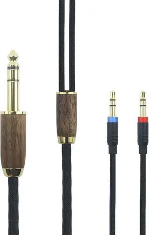 NewFantasia 6.35mm audio cable upgrade cable 6N OCC Copper Silver Plated Cord Walnut Wood Shell Compatible with Hifiman Sundara Ananda Arya HE400SE HE4XX HE-400i Headphone (2 x 3.5mm Version)