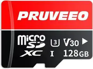 Pruveeo 128GB MicroSDXC Memory Card with Adapter for D90/D80/J20 Dash Cam, Body Cam, and Security Camera  Class 10, U1, V30 (MB-MJ128KA/AM)