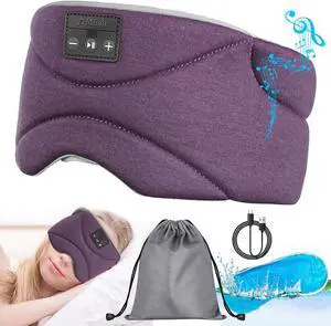Sleep Mask with Bluetooth Headphones 24 White Noise, Ultra-Thin Speaker Cold Pack Blackout Bluetooth Eye Mask Sleep Headphones for Side Sleepers, Airplane, Travel, Cool Gadgets for Women Man (Purple)