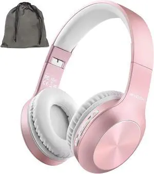 Rydohi Bluetooth Headphones Over Ear, 68H Playtime and 3 EQ Music Modes Wireless Headphones with Microphone/Deep Bass, HiFi Stereo Foldable Lightweight Headset for PC Home Travel Office (Rose Gold)