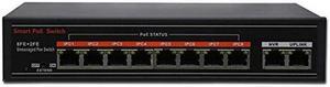 SECUPOE 8-Port Fast Ethernet PoE Switch Support 10/100M with 2-Port FE Network Uplink 802.3af/at Built-in DC48V Power Supply 820ft 250m Data Transmission