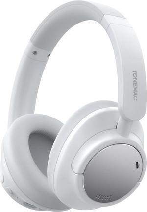 TONEMAC H7Pro Bluetooth Headphones with -45dB Hybrid Active Noise Cancelling, 80H Playtime Wireless Over-Ear Headphones, Immersive Deep Bass Stereo, 4-Mic ENC Clear Calls, Personalized Comfort -White