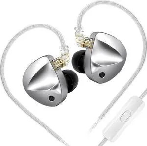 KZ DFi Tuable IEM Eabuds for Audiophile,KZ HiFi Dyanmic Driver in ear Monitor Heavy Bass in ear Headphone,Stereo DJ Earphone (No Switch Silver, with Microphone)