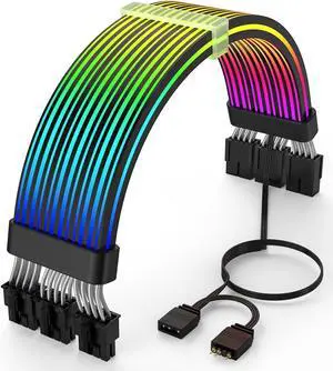 Sirlyr RGB PC Cables,Strimmer 3 * 8 pin PSU Extension Cable,5V 3Pin Sync ARGB,for Graphic Card Power Supply,Computer Case Decoration Black Style