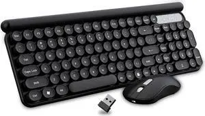 Rechargeable Keyboard and Mouse Combo, 2.4Ghz Wireless Compact Retro Mute Computer Keyboard and Mice Set for Laptop Desktop PC (Black)