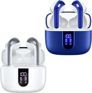 TAGRY 2 Sets X08 White and Ocean Blue Bluetooth Headphones True Wireless Earbuds 60H Playback Ear Buds with Wireless Charging Case in-Ear Earbuds with Mic