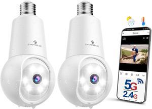 SYMYNELEC 2.5K 5GHz/2.4GHz Light Bulb Security Camera Outdoor 2PCS, Dual-Band WiFi Light Socket Camera with AI Human Motion Detection Tracking Spotlight Color Night Vision Siren Compatible with Alexa