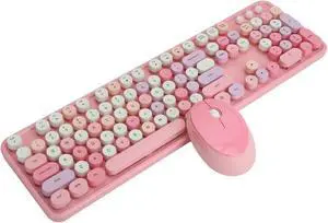 Wireless Keyboard an 2.4Ghz Wireless 104 Key Keyboard and Mouse Set Office Desktop Cute Keyboard for Computer (Pink Mixed Color)
