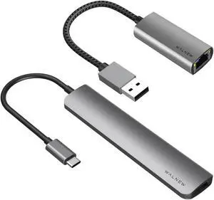 WALNEW 7 in 1 USB C Hub & USB 3.0 to Ethernet Adapter Bundle