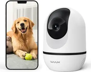 WUUK 4MP Indoor Security Camera, Pan Tilt Cam for Baby Monitor, Wi-Fi Home Security Pet Camera for Dog or Cat, Motion Detection & Tracking, Night Vision, 2-Way Audio, Compatible with Alexa & Google