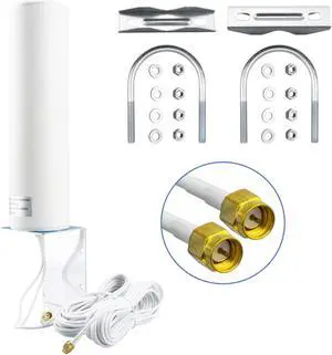 BOOBRIE 10-12dBi 4G Antenna Outdoor Dual SMA Male with 16.4ft RG174 Cable High Gain 698-2700MHz 3G/4G LTE White OmniDirectional Outdoor Mount Antenna for Cellular 4G LTE Router Mobile Hotspot Wireless