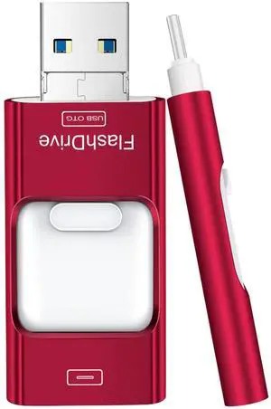 Flash Drive for iPhone 256GB, 4 in 1 USB Type C Memory Stick, Photo Stick External Storage Thumb Drive for iPhone iPad Android Computer, Candy Red