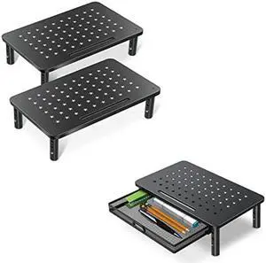 Zimilar 2 Pack Monitor Stand Riser, 3 Height Adjustable Monitor Stand Monitor Stand Riser with Metal Mesh Drawer, Height Adjustable Monitor Riser with Phone Holder