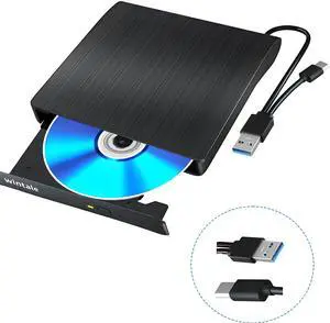 wintale External Blu Ray Drive, Portable 3D Bluray External DVD Drive, Blu Ray Burner with USB 3.0 and Type-C Dual Port, Bluray Drive for PC Windows XP/7/8/10/11 MacOS for Mac